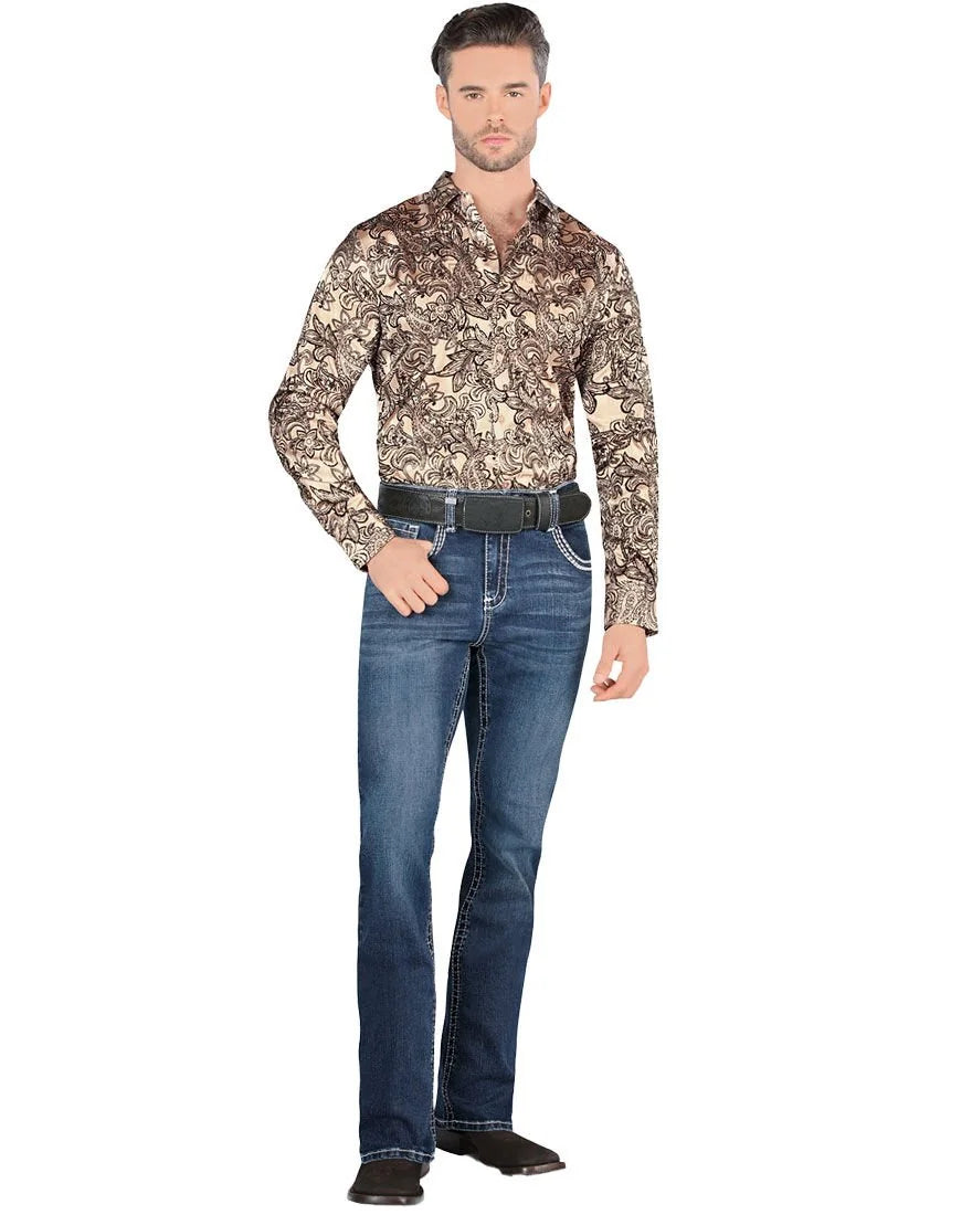 Men's Boot Cut Western Jeans – Stretch Denim Cowboy Pants – Dark Blue 9020