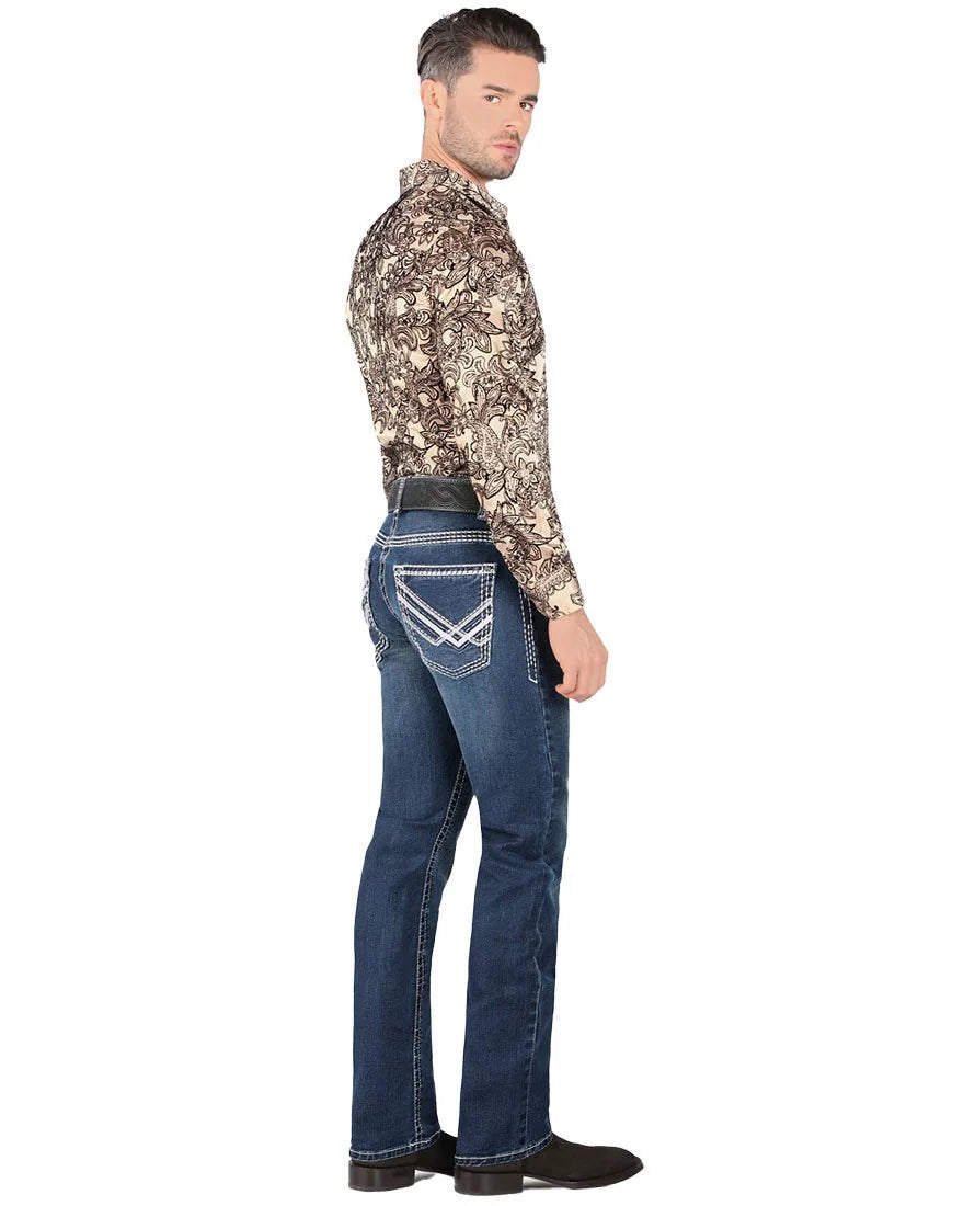 Men's Boot Cut Western Jeans – Stretch Denim Cowboy Pants – Dark Blue 9020