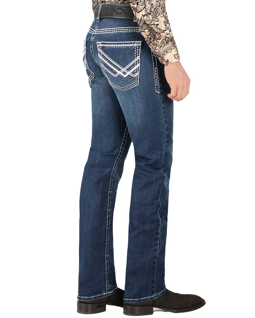 Men's Boot Cut Western Jeans – Stretch Denim Cowboy Pants – Dark Blue 9020