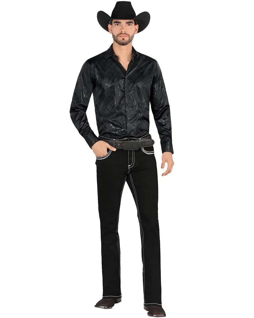 Men's Boot Cut Western Jeans – Stretch Denim Cowboy Pants – Black 9020