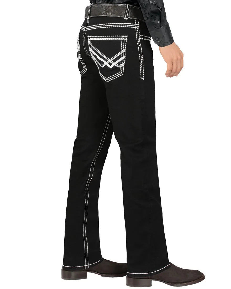 Men's Boot Cut Western Jeans – Stretch Denim Cowboy Pants – Black 9020
