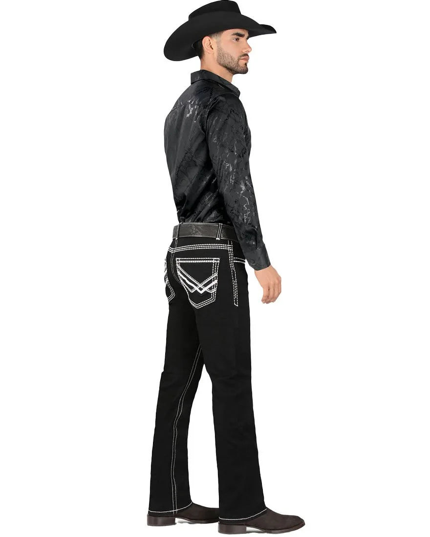 Men's Boot Cut Western Jeans – Stretch Denim Cowboy Pants – Black 9020