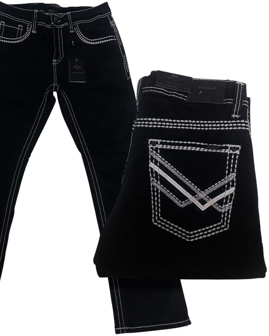 Men's Boot Cut Western Jeans – Stretch Denim Cowboy Pants – Black 9020