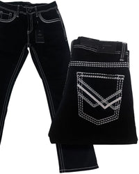 Men's Boot Cut Western Jeans – Stretch Denim Cowboy Pants – Black 9020