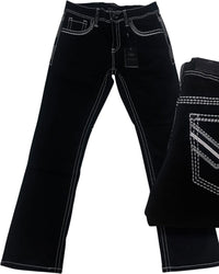 Men's Boot Cut Western Jeans – Stretch Denim Cowboy Pants – Black 9020