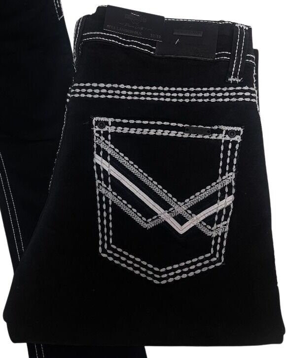 Men's Boot Cut Western Jeans – Stretch Denim Cowboy Pants – Black 9020