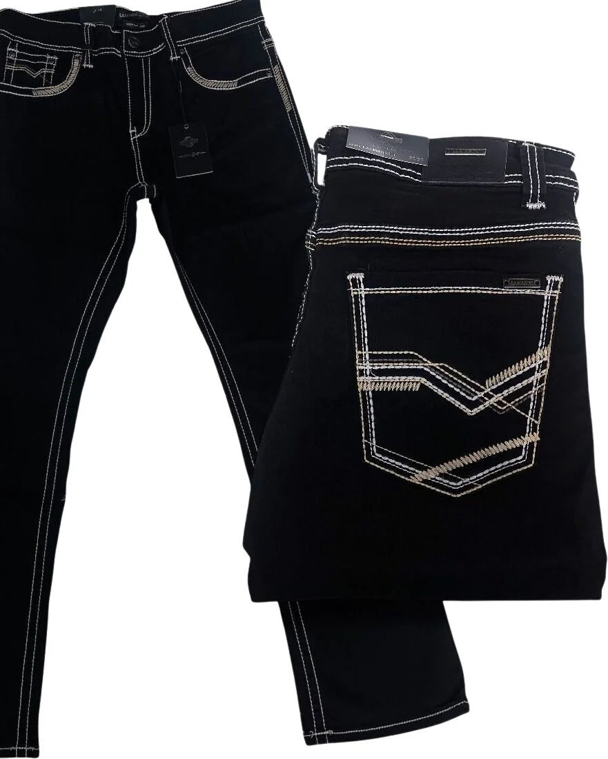 Men's Boot Cut Western Jeans – Stretch Denim Cowboy Pants - Black  9051