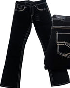 Men's Boot Cut Western Jeans – Stretch Denim Cowboy Pants - Black  9051