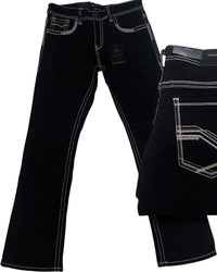 Men's Boot Cut Western Jeans – Stretch Denim Cowboy Pants - Black  9051