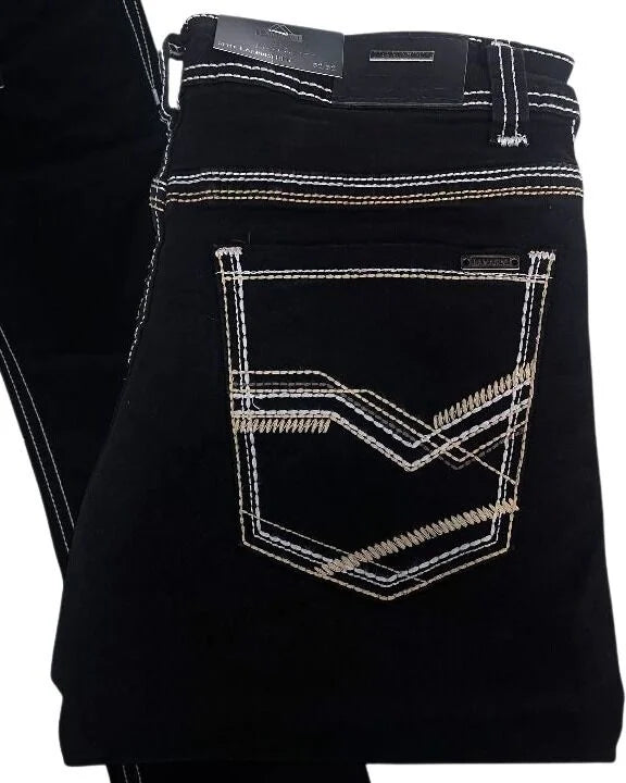 Men's Boot Cut Western Jeans – Stretch Denim Cowboy Pants - Black  9051