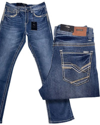 Men's Boot Cut Western Jeans – Stretch Denim Cowboy Pants - Medium Blue 9051