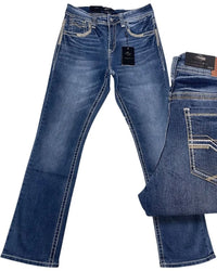 Men's Boot Cut Western Jeans – Stretch Denim Cowboy Pants - Medium Blue 9051