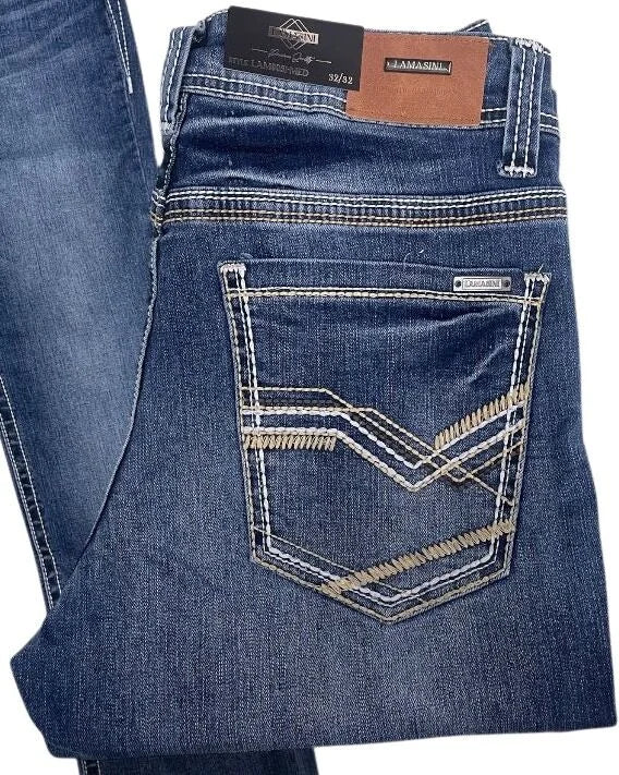 Men's Boot Cut Western Jeans – Stretch Denim Cowboy Pants - Medium Blue 9051