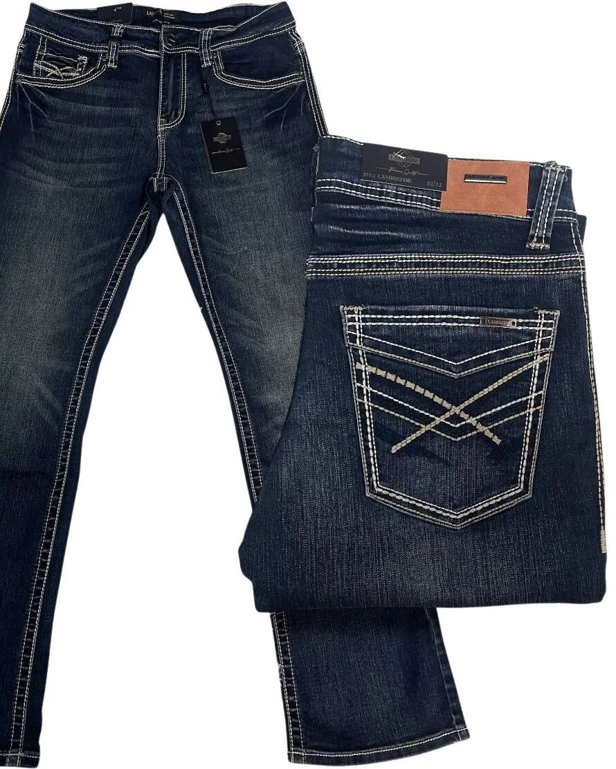 Men's Boot Cut Western Jeans – Stretch Denim Cowboy Pants - Dark Blue  9052