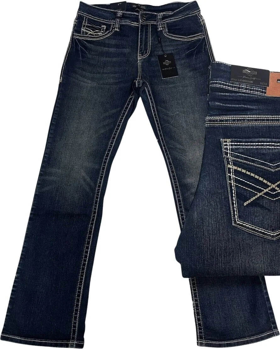 Men's Boot Cut Western Jeans – Stretch Denim Cowboy Pants - Dark Blue  9052