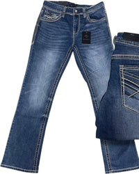 Men's Boot Cut Western Jeans – Stretch Denim Cowboy Pants - Dark Blue  9052