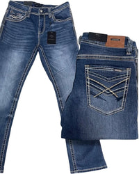 Men's Boot Cut Western Jeans – Stretch Denim Cowboy Pants - Dark Blue  9052