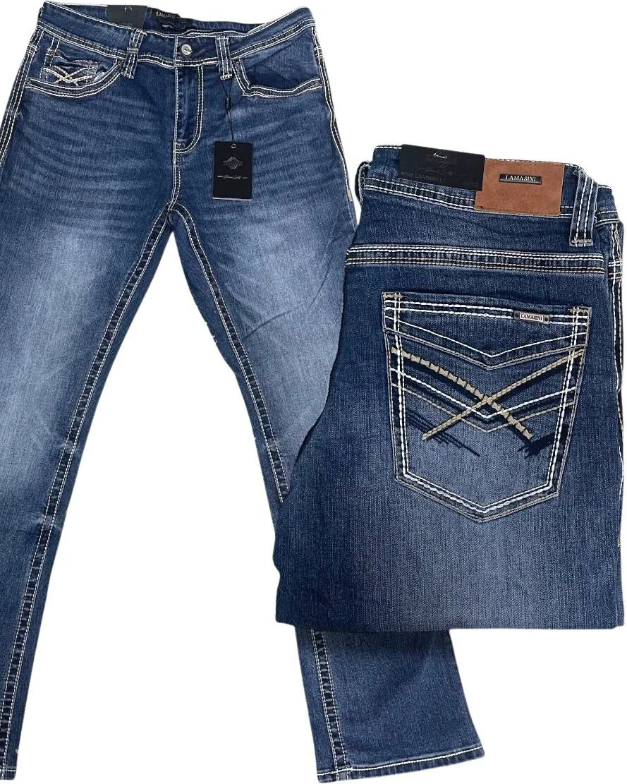Men's Boot Cut Western Jeans – Stretch Denim Cowboy Pants - Dark Blue  9052