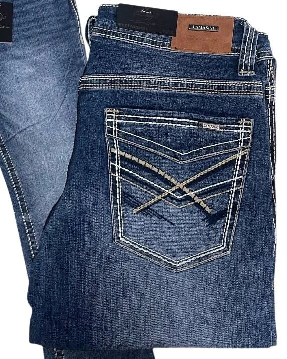 Men's Boot Cut Western Jeans – Stretch Denim Cowboy Pants - Dark Blue  9052