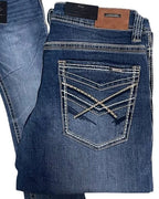 Men's Boot Cut Western Jeans – Stretch Denim Cowboy Pants - Dark Blue  9052