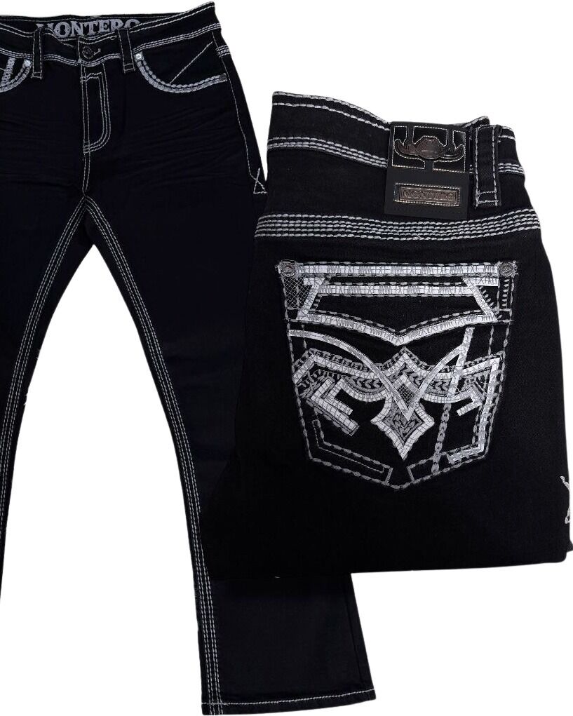 Men's Boot Cut Western Jeans – Stretch Denim Cowboy Pants - Black 39500
