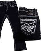 Men's Boot Cut Western Jeans – Stretch Denim Cowboy Pants - Black 39500
