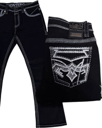Men's Boot Cut Western Jeans – Stretch Denim Cowboy Pants - Black 39500