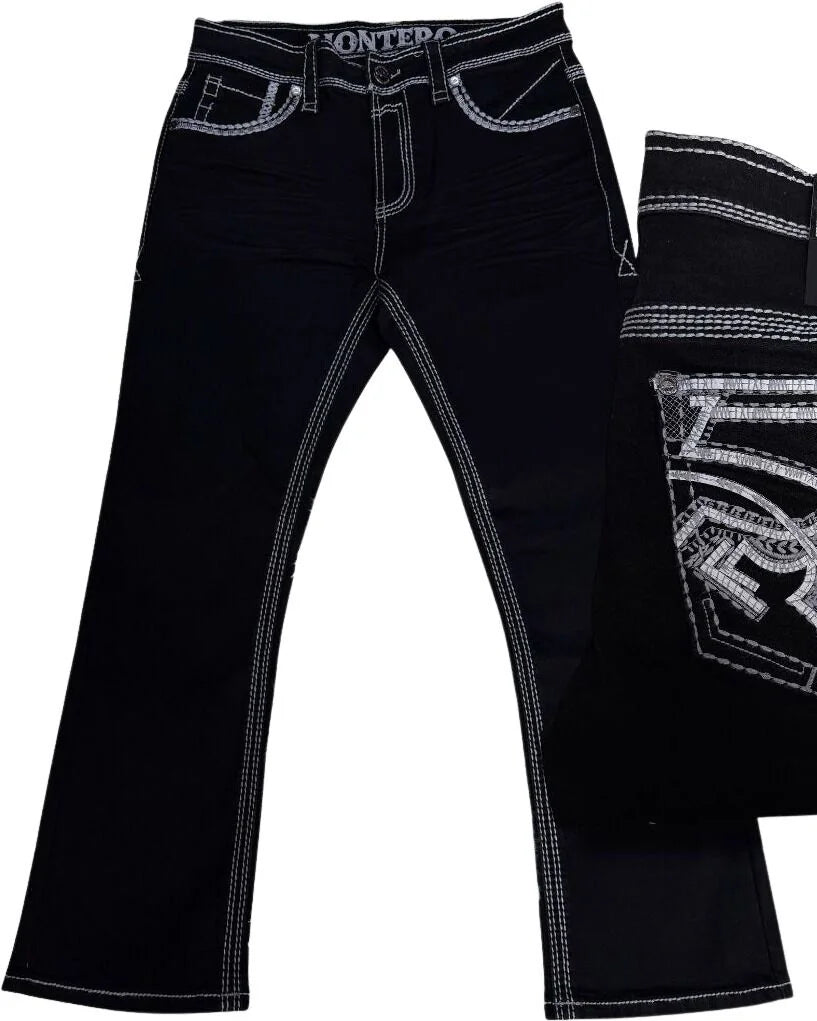 Men's Boot Cut Western Jeans – Stretch Denim Cowboy Pants - Black 39500