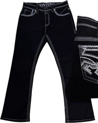 Men's Boot Cut Western Jeans – Stretch Denim Cowboy Pants - Black 39500