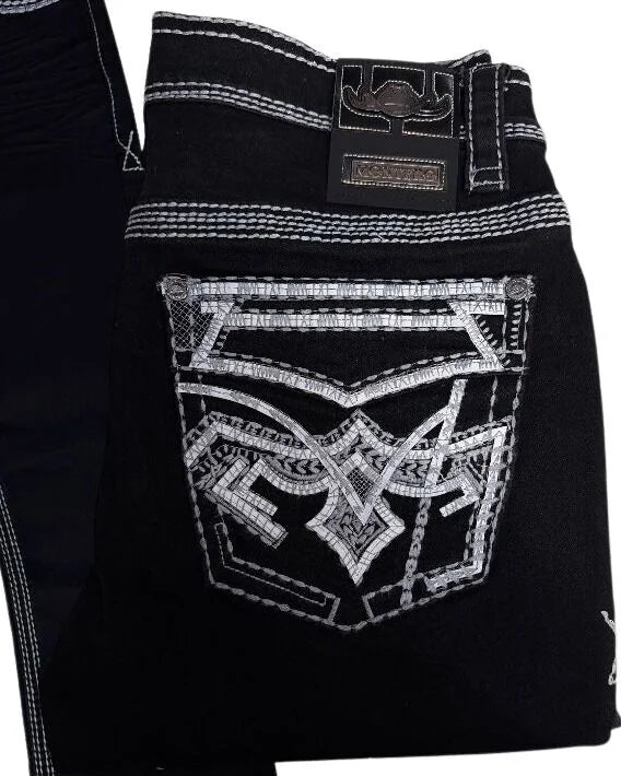 Men's Boot Cut Western Jeans – Stretch Denim Cowboy Pants - Black 39500