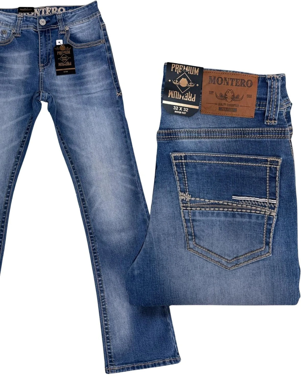 Men's Boot Cut Western Jeans – Stretch Denim Cowboy Pants - Light Blue 4670