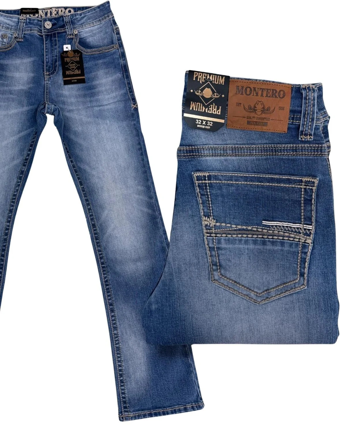 Men's Boot Cut Western Jeans – Stretch Denim Cowboy Pants - Light Blue 4670