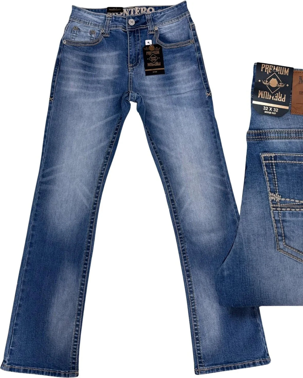 Men's Boot Cut Western Jeans – Stretch Denim Cowboy Pants - Light Blue 4670