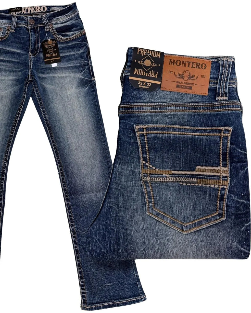Men's Boot Cut Western Jeans – Stretch Denim Cowboy Pants - Dark Blue 4671