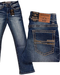 Men's Boot Cut Western Jeans – Stretch Denim Cowboy Pants - Dark Blue 4671