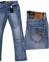 Men's Boot Cut Western Jeans – Stretch Denim Cowboy Pants - Light Blue  4671