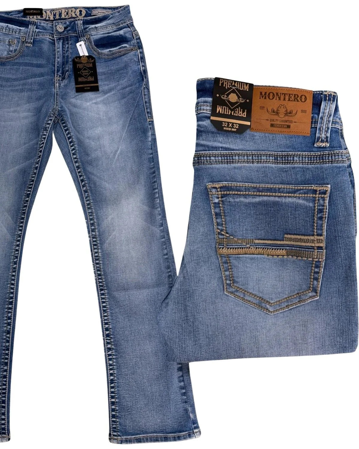 Men's Boot Cut Western Jeans – Stretch Denim Cowboy Pants - Light Blue  4671