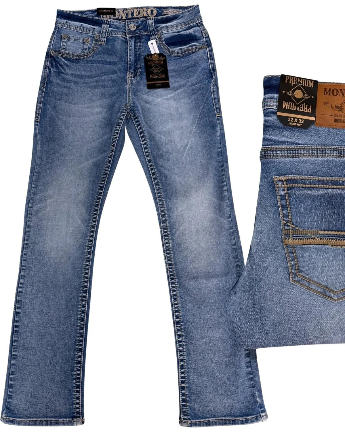 Men's Boot Cut Western Jeans – Stretch Denim Cowboy Pants - Light Blue  4671