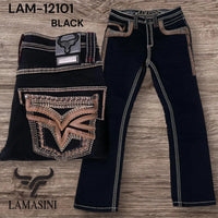 Men's Boot Cut Western Jeans – Stretch Denim Cowboy Pants - Black LAM-12101