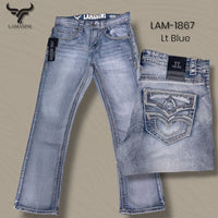 Men's Boot Cut Western Jeans – Stretch Denim Cowboy Pants - Light Blue LAM-1867