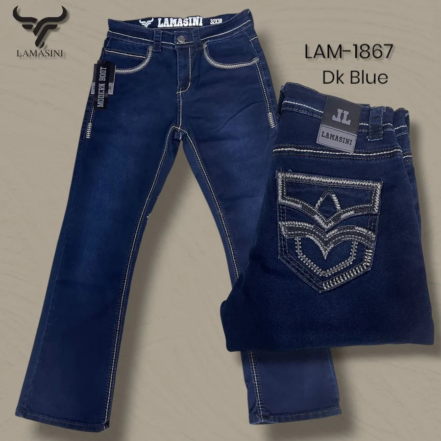 Men's Boot Cut Western Jeans – Stretch Denim Cowboy Pants - Dark Blue LAM-1867
