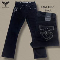 Men's Boot Cut Western Jeans – Stretch Denim Cowboy Pants - Black LAM-1867
