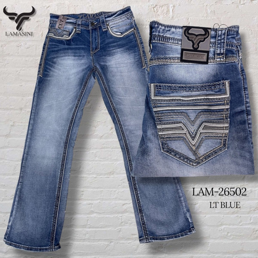 Men's Boot Cut Western Jeans – Stretch Denim Cowboy Pants - Light Blue LAM-26502