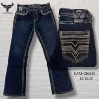 Men's Boot Cut Western Jeans – Stretch Denim Cowboy Pants - Dark Blue LAM-26502