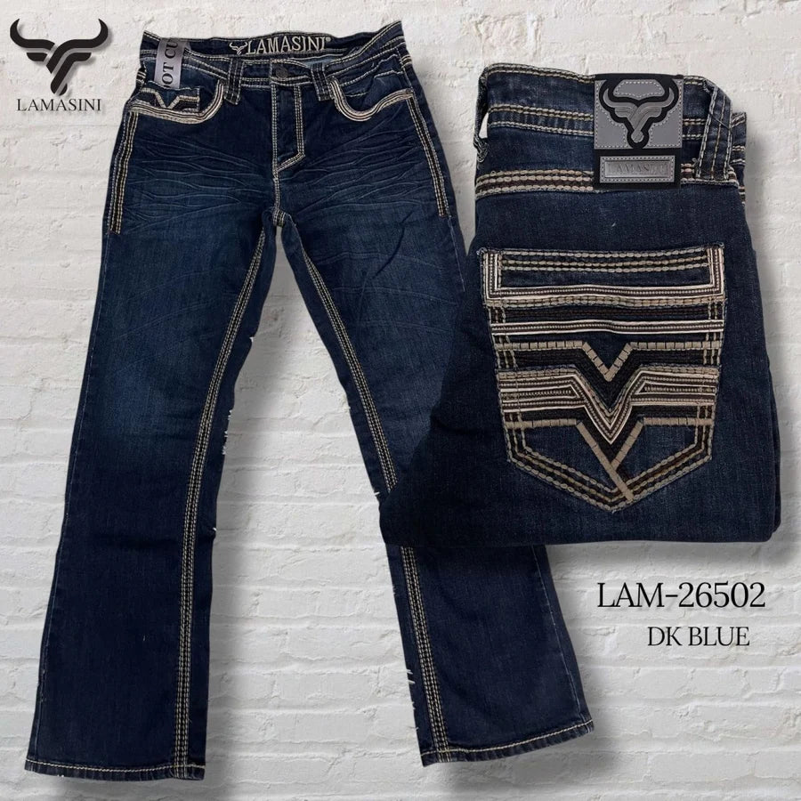 Men's Boot Cut Western Jeans – Stretch Denim Cowboy Pants - Dark Blue LAM-26502
