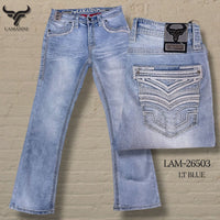 Men's Boot Cut Western Jeans – Stretch Denim Cowboy Pants - Light Blue LAM-26503