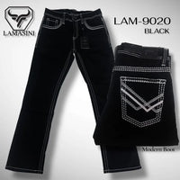Men's Boot Cut Western Jeans – Stretch Denim Cowboy Pants - Black LAM-9020