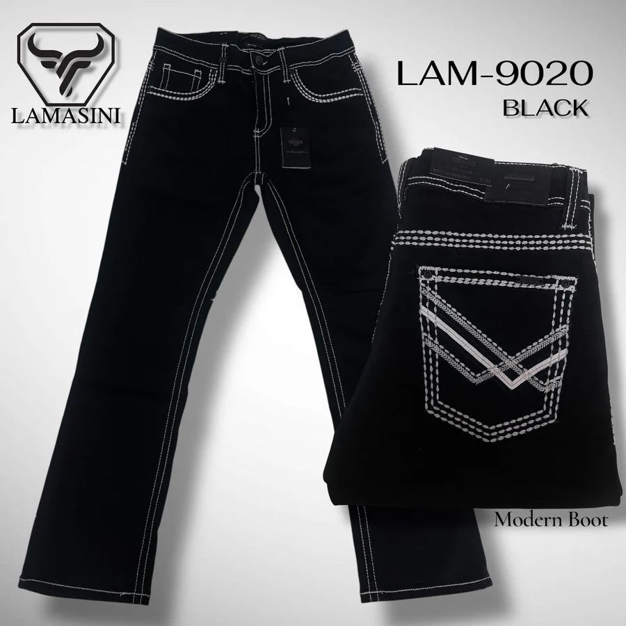 Men's Boot Cut Western Jeans – Stretch Denim Cowboy Pants - Black LAM-9020