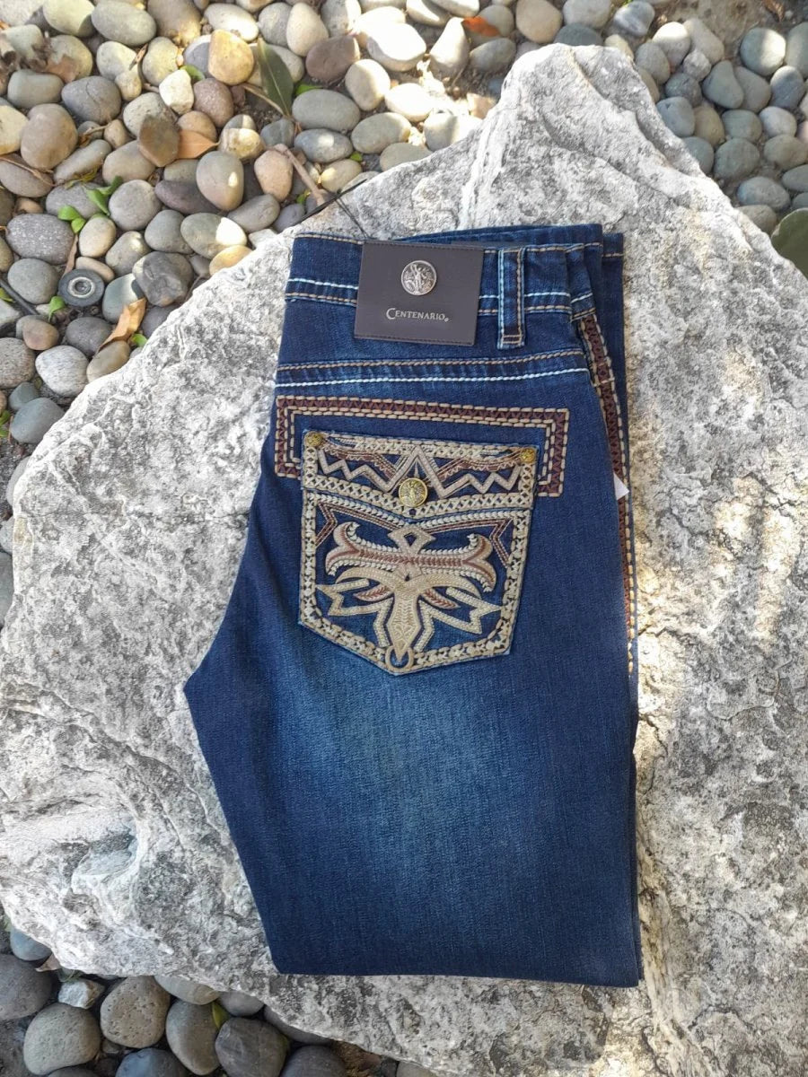 Men's Boot Cut Western Jeans – Stretch Denim Cowboy Pants - Medium Blue GEN-045896