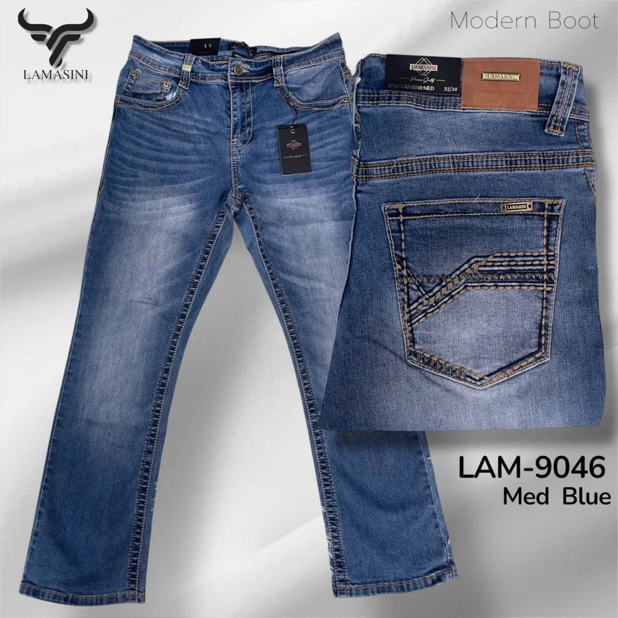 Men's Boot Cut Western Jeans – Stretch Denim Cowboy Pants - Light Blue LAM-9046